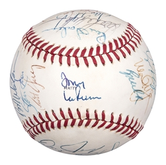 1988 Oakland Athletics AL Champs Team Signed OAL Brown Baseball With 24 Signatures Including La Russa, McGwire, Canseco, and Eckersley (PSA/DNA)